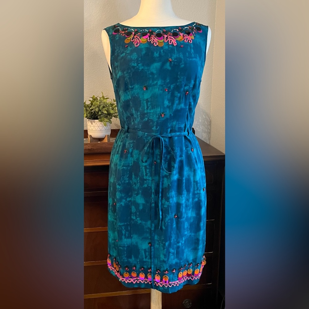 Teal Embroidered Beaded Sleeveless Dress - Elegant Summer Style